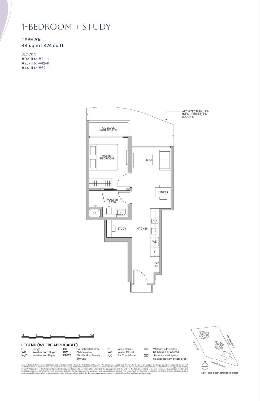 Official Zyon Grand 1-Bedroom + Study, Type A1s floor plan